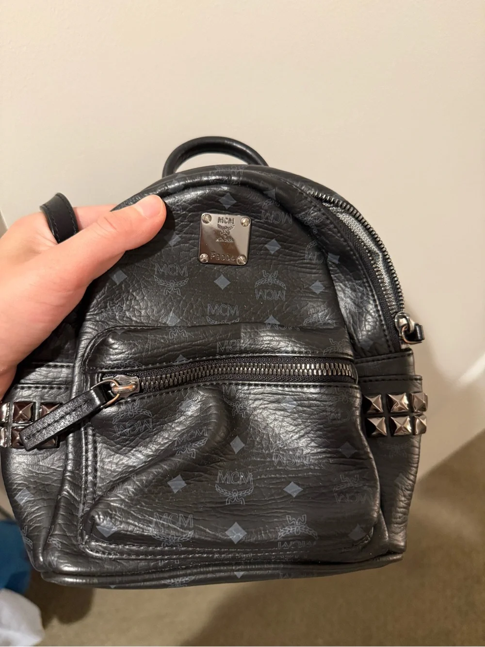 MCM Stark Bebe Boo Side Studs Backpack in Black Authentic
